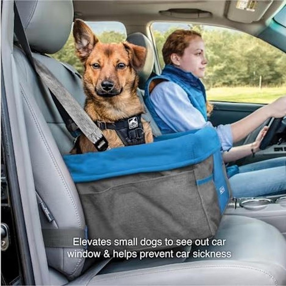 Kurgo Heather Dog Booster Seat Charcoal Blue Car Travel Pet Carrier Bed Small